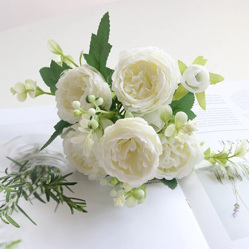 

5Pcs Silk Rose Bouquet Artificial Flowers Home Decoration Persian Roses Beauty Bride Holding Fake Flower Wedding Party Suppliers