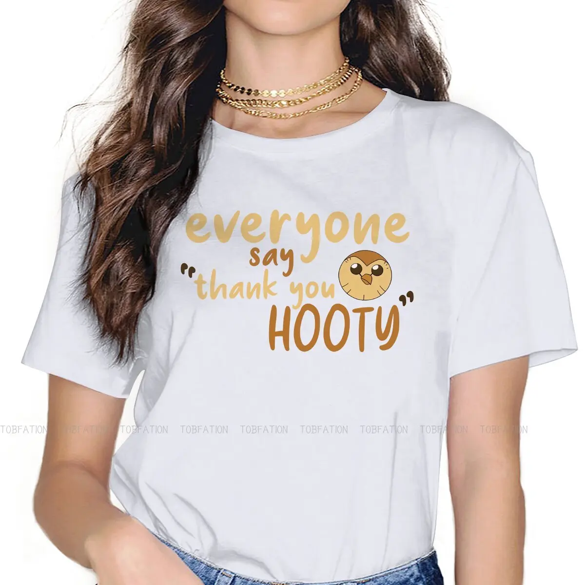 

Everyone Say Thank You Hooty Classic Women's T Shirt The Owl House Animated Girls Tees Harajuku Cotton Tops Basic Tshirt Loose