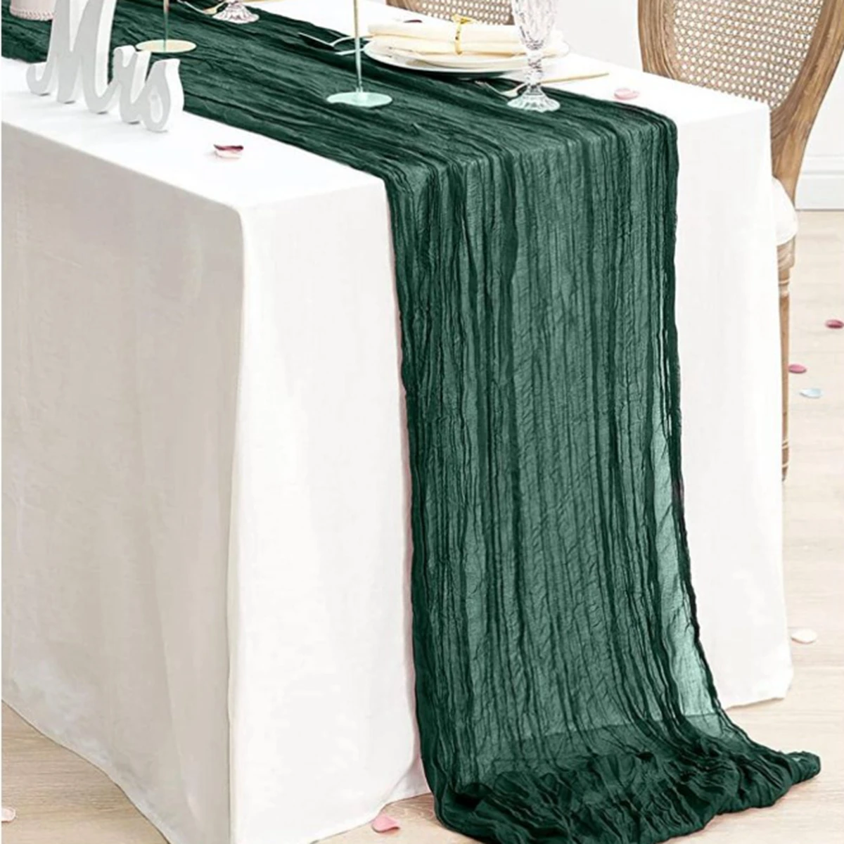 

Green Gauze Table Runner Burlap Cheesecloth Table Setting Dining Rustic Country Wedding Birthday Decor Boho Table Linens
