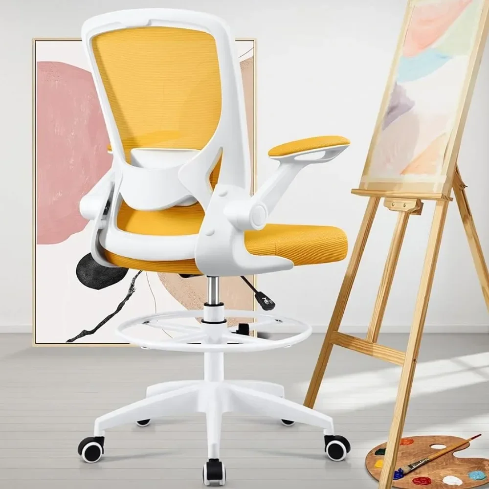 

Дизайнерский стул KERDOM, высокий офисный стул, дышащий сетчатый Настольный стул, компьютерный стул для поддержки поясницы с колесами и откидными подлокотниками