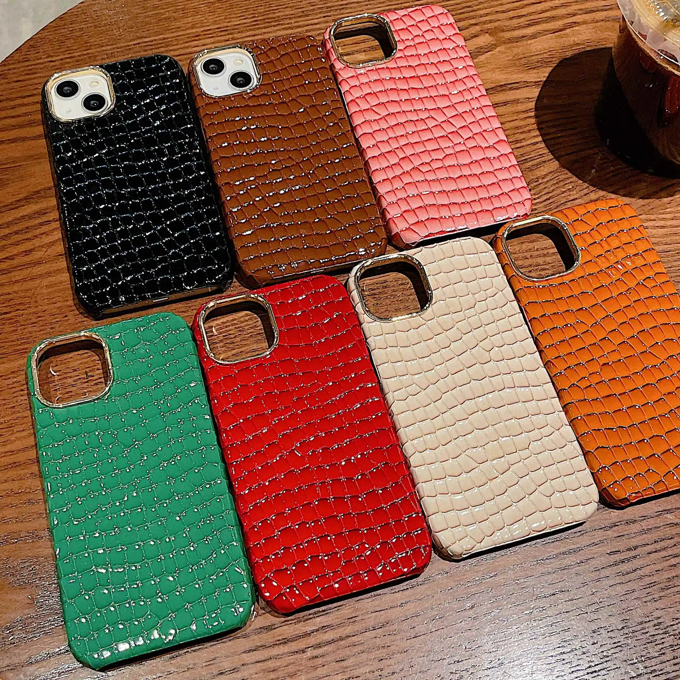 

Luxury Business Crocodile Skin Phone Case For iPhone 8 7 Plus SE2 14 13 12 11 Pro X XS Max XR Fashion Alligator Leather PU Cover