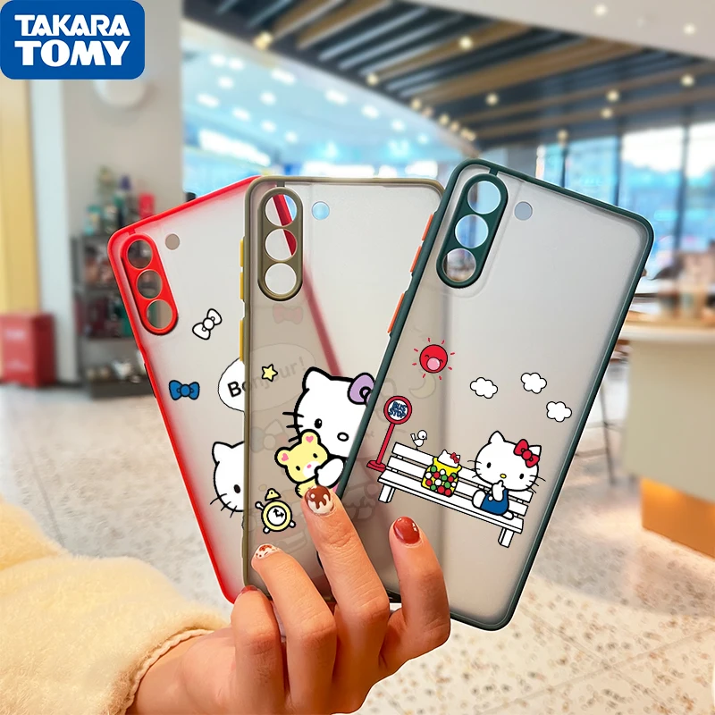 

Anime Cute HelloKitty For Samsung Galaxy S22 S21 Ultra S20 FE Lite S10 S9 S8 Plus 5G Frosted Translucent Phone Case