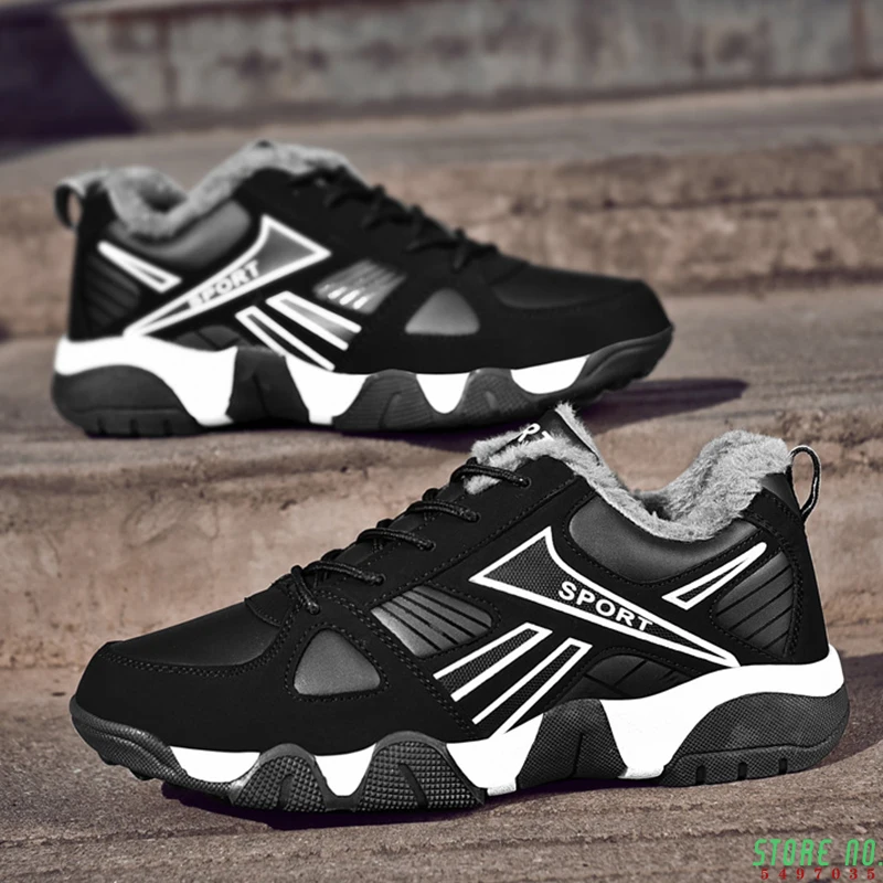 

2021 Winter Leather Sneakers Men Keep Warm Waterproof Man Sneakers Trekking Work Casual Shoes Mens Autumn Anti-slip Rubber Shoes