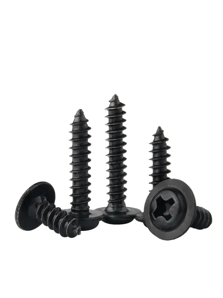 50 ~ 500 шт. M1.2 M1.4 M1.7 M2 M2.3 M2.6 M3 M4 PWA Phillips Крестовая круглая головка с шайбой Самонарезающий винт черный/никелевое покрытие