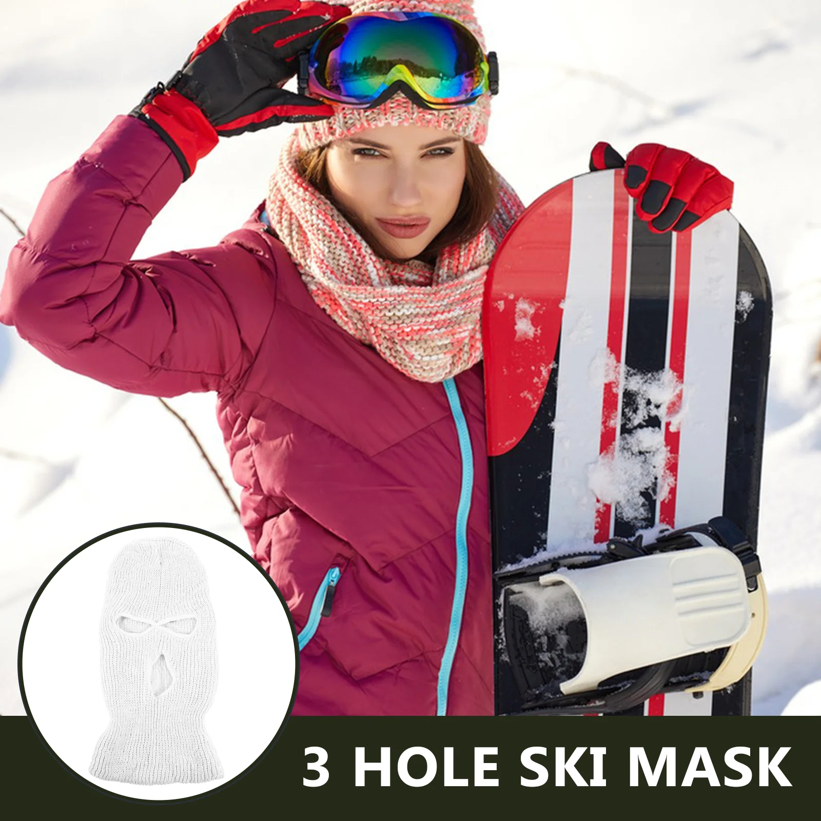 Шерстяная шапка с тремя отверстиями маски для лица вязаная лыжная 3 сохраняющая