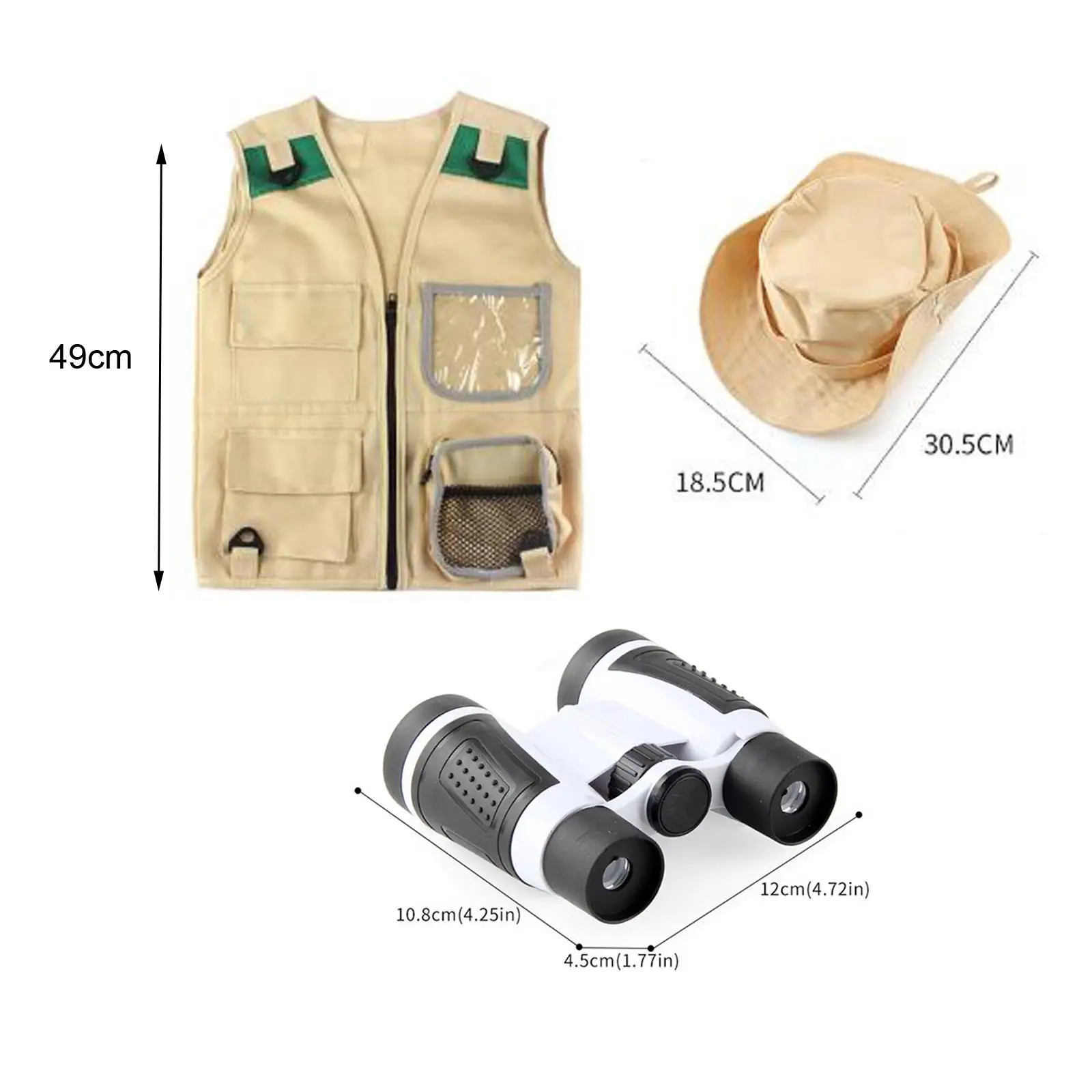 

Kids Explorer kits Binoculars Vest Hat Accessories Educational Toys Role Play for Halloween Birthday Gift Girls Zoo Keeper