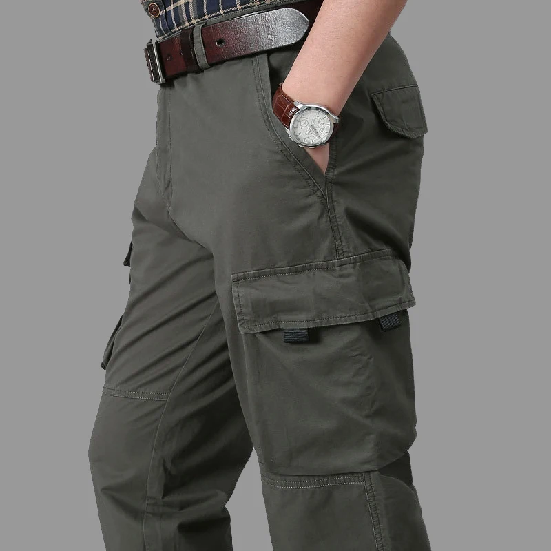 

Men's Overalls Denim Cargo Pants Casual Cotton Baggy Multiple Pockets Long Trousers Male Combat Wear-Resistant Military Pants