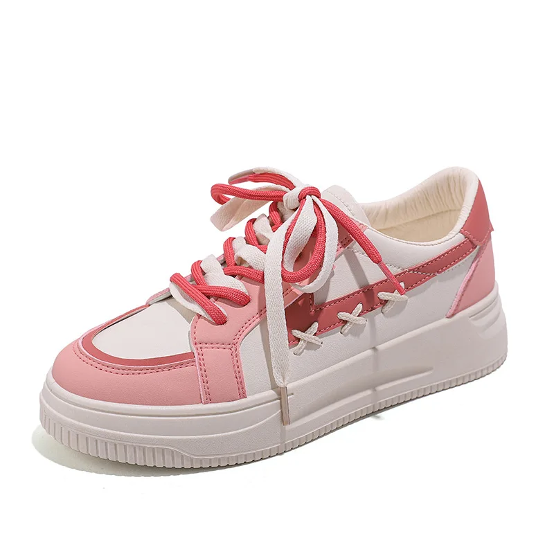 

Кроссовки корейские женские, Вулканизированная подошва, повседневная обувь на платформе, розовые, для школы, весна-осень 2022