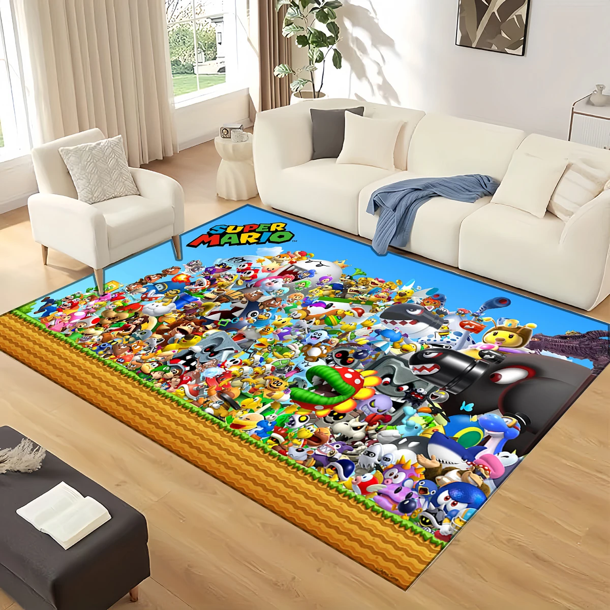 Фото Ковер Sanrio Super Mario с героями мультфильмов для гостиной, спальни, домашнего дивана, украшение для детей, нескользящий напольный коврик для игр, Рождественский подарок №1