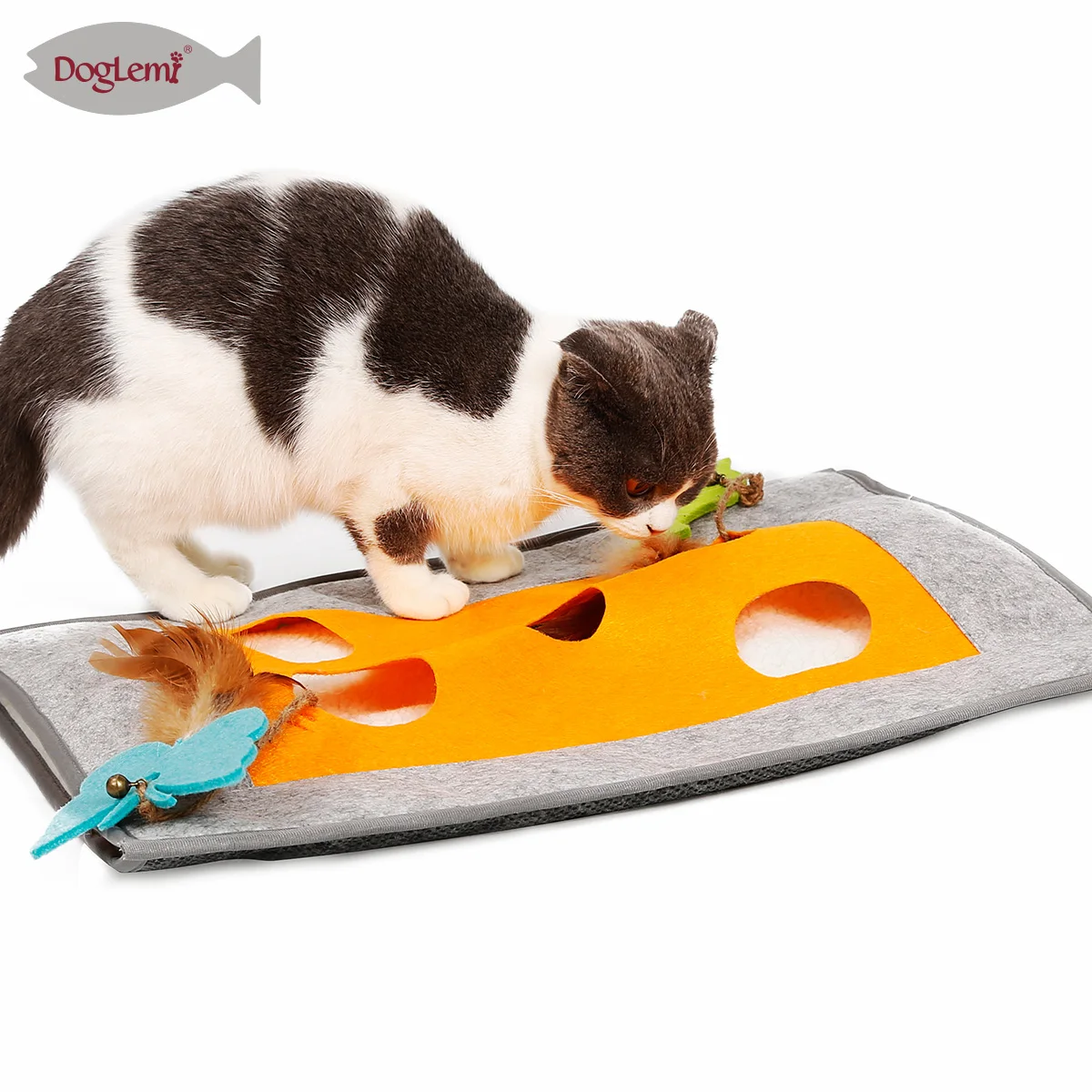 Interactive Cat Toy Pad Funny Feather Collapsible Tunnel Bored Pet Peek Hole for Kitten Playing Mat Teaser Toys Supplies |
