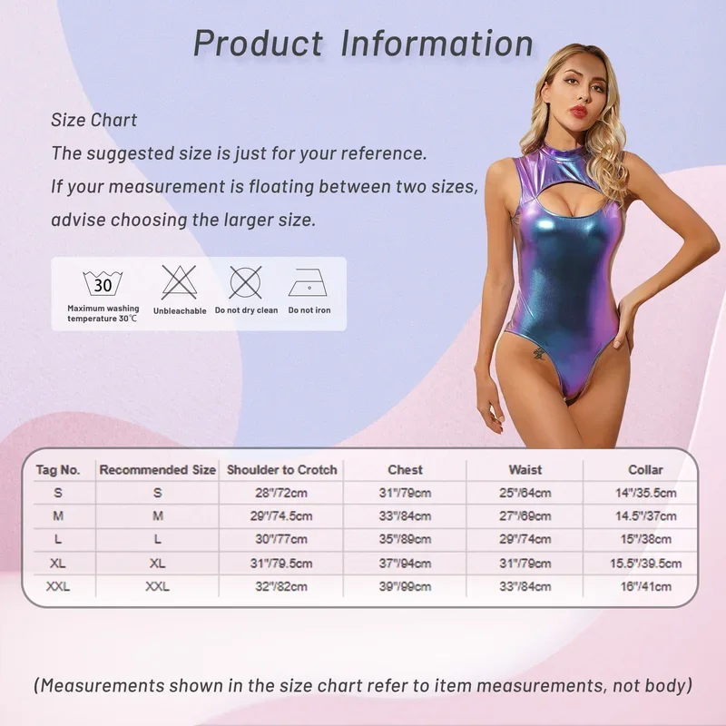 Женское блестящее боди с металлическим блеском ложным воротником вырезами