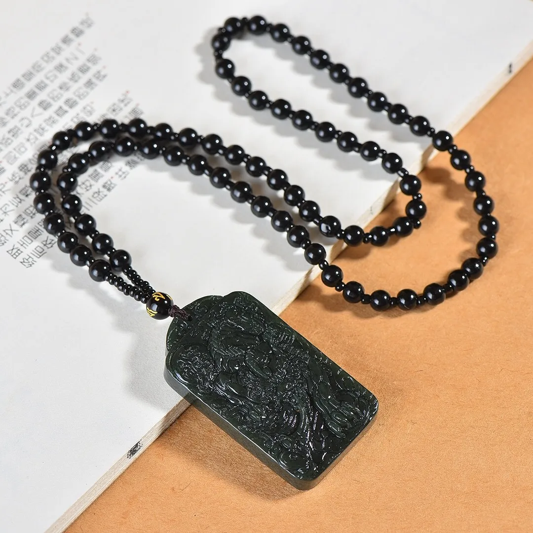 

Natural Hetian Green Jade Lucky Pixiu Feng Shui Pendant Necklace Healing Jewelry Men Women Sweater Chain Charms Lucky Amulet