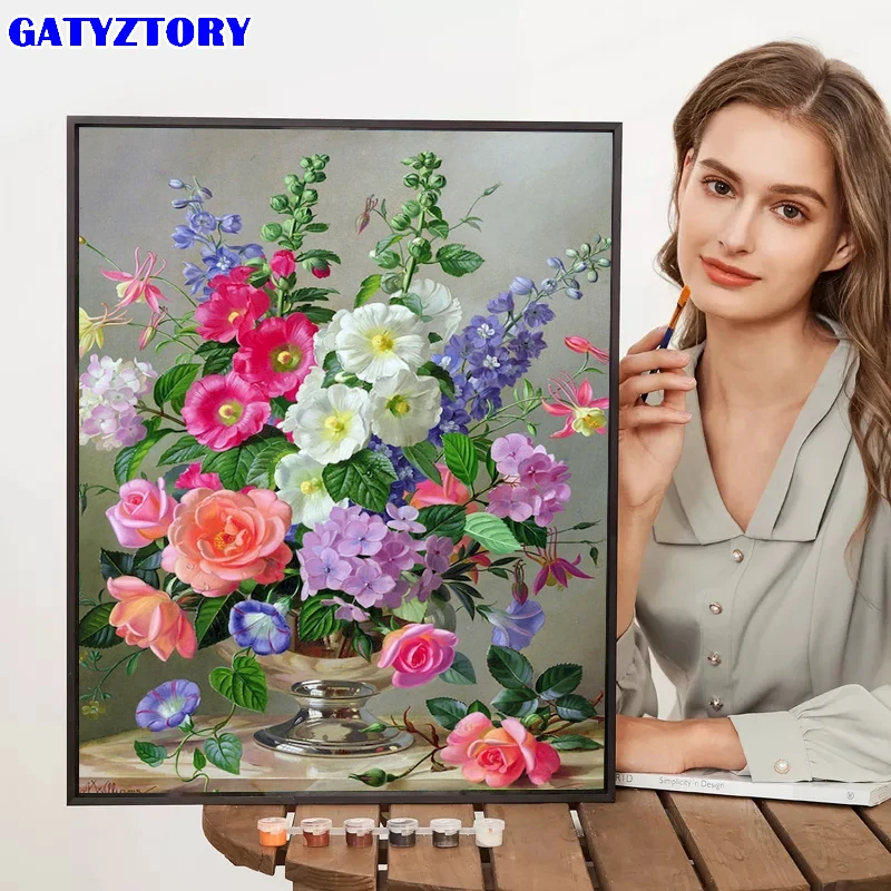 

GATYZTORY 60x75cm Frame Painting By Numbers Kits For Adults Flower Oil Paint Diycraft Kits Pictures For Home Decor Art