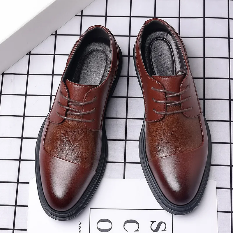 

Leather Shoes for Men Wed Dress Shoe Lace Up Casual Business Oxfords Point Toe Office Formal Shoes for Male Designer Brand Black