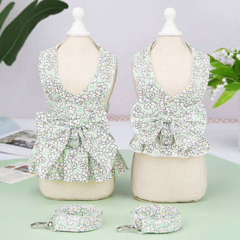 

Dog Harness Vest Leash Set Cat Puppy Bow Dress Clothes For Small Dogs Collar Princess Dress Pet Clothing Chihuahua Harness Vest