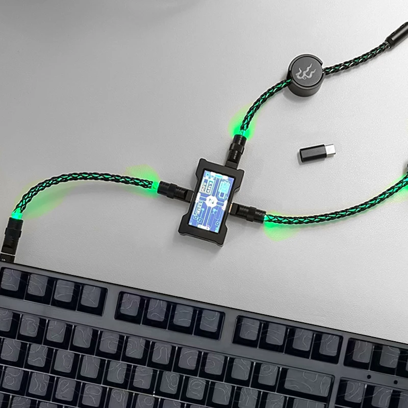 Фото Кабель для клавиатуры из монокристаллической меди USB-C/C-C длиной 15 см/130 см с поддержкой магнитного управления подсветкой 8K для компьютерных клавиатур с хабом HM №1