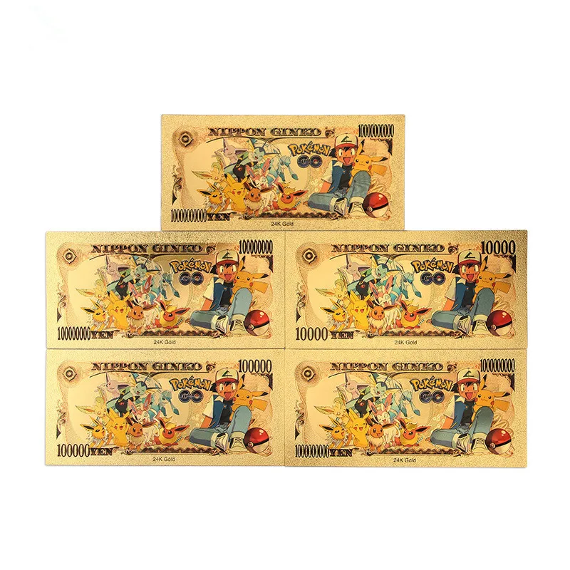 

Original Pokemon Sobres Gold Foil Commemorative Banknote Cartoon Anime series Cute Animals Banknote for Collection Cards Toys