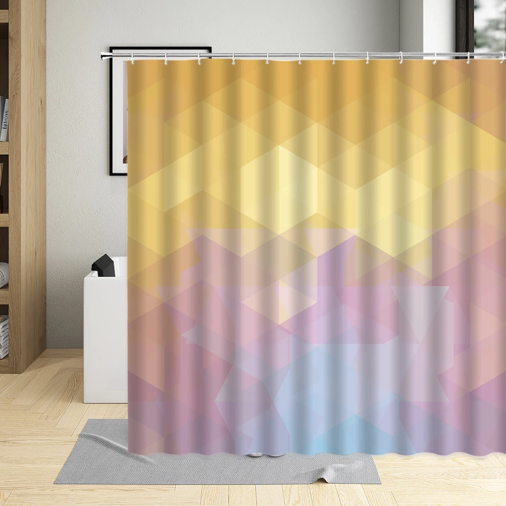 

Modern Geometry Graphics Shower Curtain Colorful Triangle Pattern Decorative Cloth Home Bathroom Bathtub with Hook Waterproof