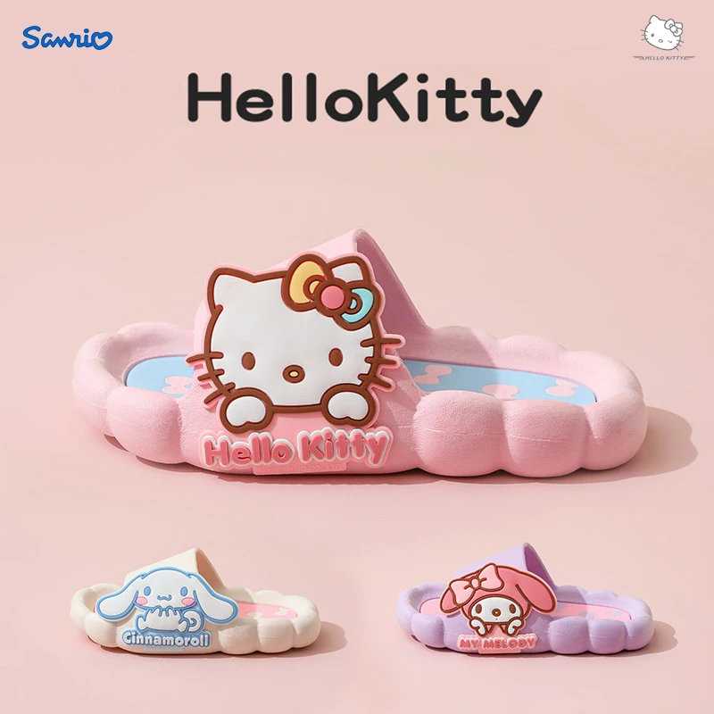 

Сандалии Sanrio женские из натурального ПВХ, милые Нескользящие шлепанцы в стиле аниме Hellokitty Kuromi Cinnamoroll для студентов и ванной комнаты
