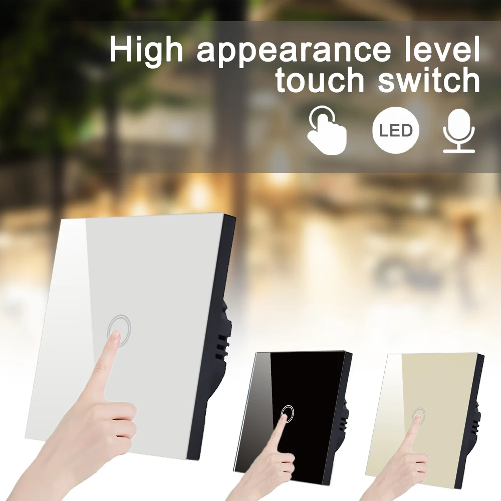 Купи Ultra-Sensitive Touch Light Switch 1Gang 1Way Intermediate Stair Switch EU Power Sensor Switches Black White with Glass Panel за 245 рублей в магазине AliExpress