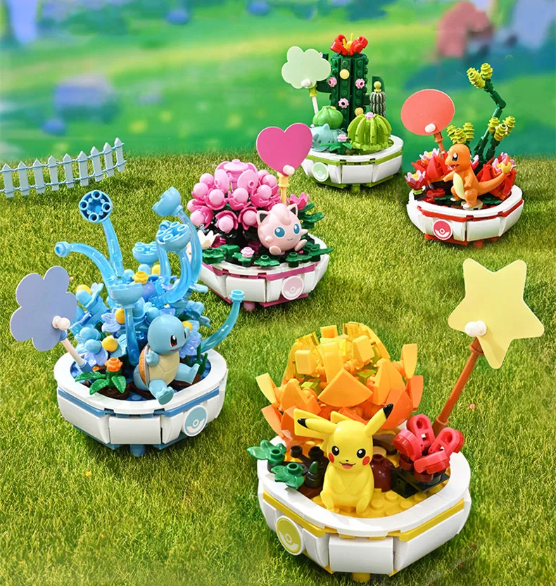 

Original Pokemon Building Blocks Pikachu Model Hand Do DIY Cartoon Character Peripheral Decoration Plants Potted Toys Children's