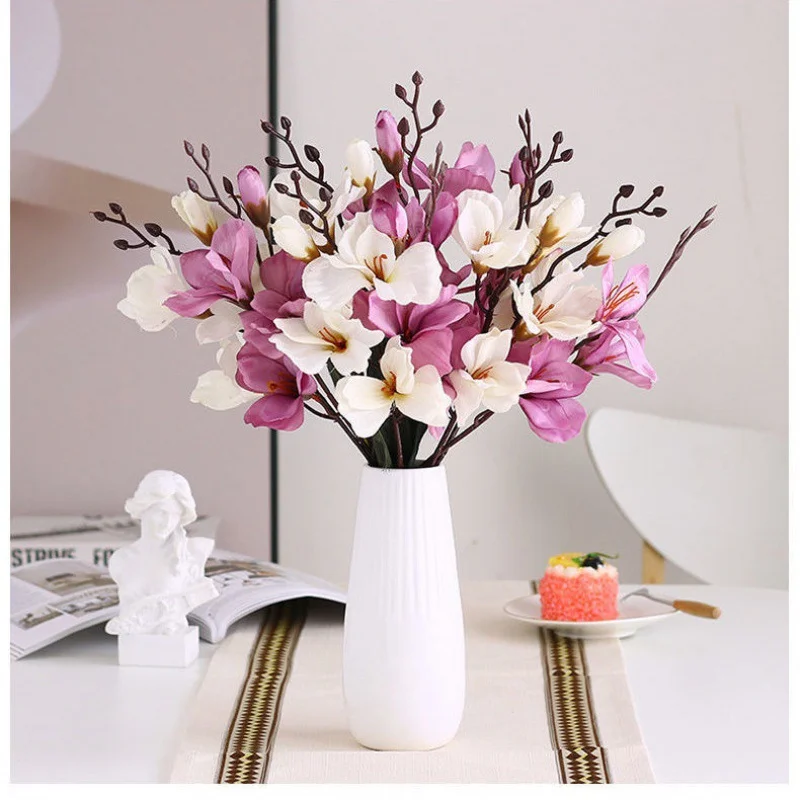 

5 Forks 20 Heads Artificial Silk Flower Bouquet Simulation Magnolia Plant for Home Living Room Decoration Wedding Fake Flowers