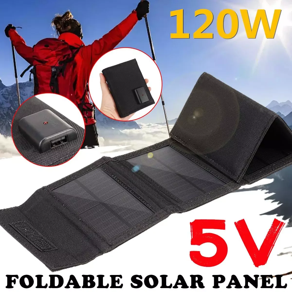 

NEW2023 Folding 120W 5V Solar Panel kit Complete Phone Charger USB Solar Panels for Traval Outdoor Solar Battery Board