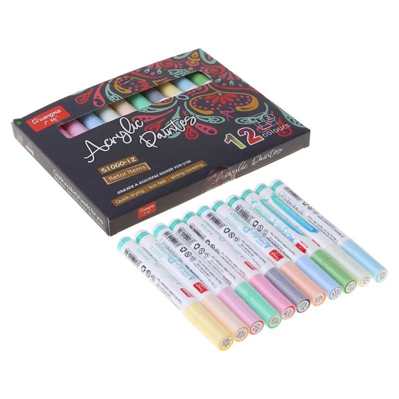 

12 Colors Acrylic Paint Art Marker Pen for DIY Graffiti Glass Ceramic Art Painting Drawing Stationery Dropship