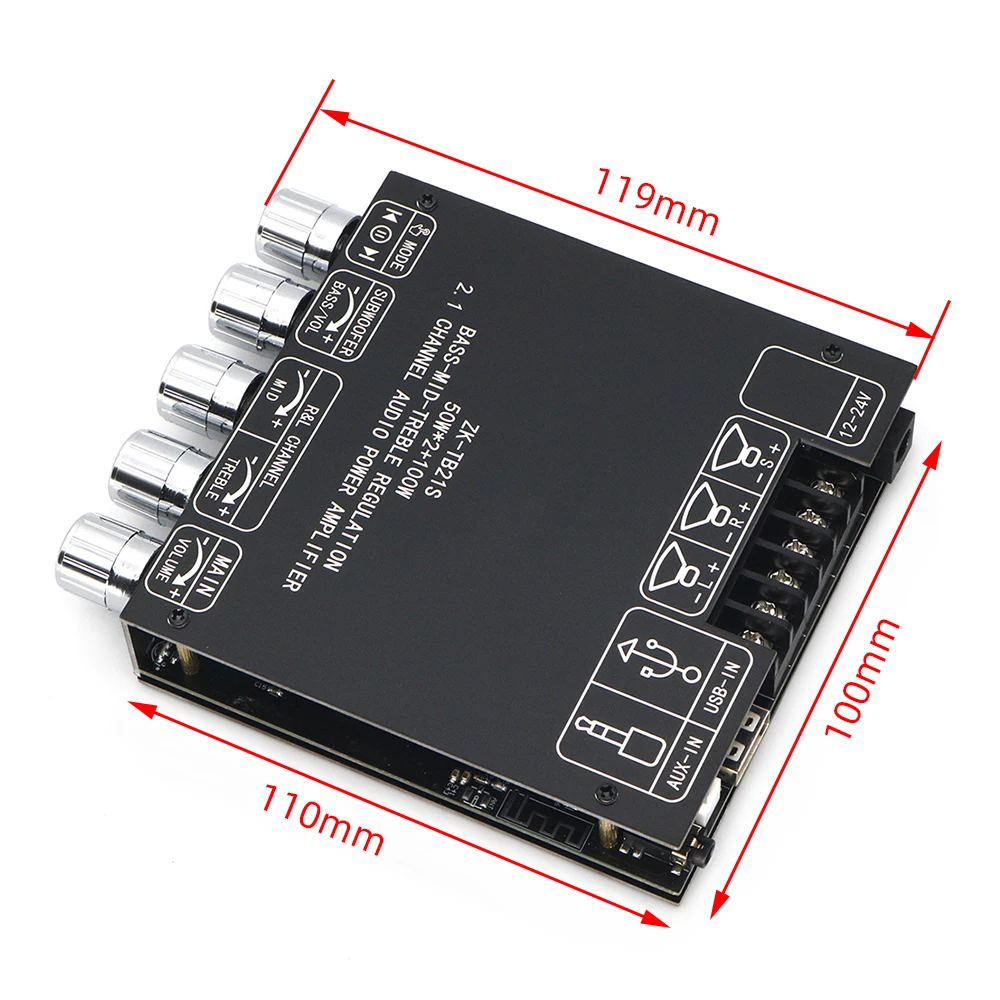ZK-TB21S TPA3116 2 1 каналов Bluetooth 5 панель усилителя сабвуфера 50 Вт x2 + 100 Плата мощности