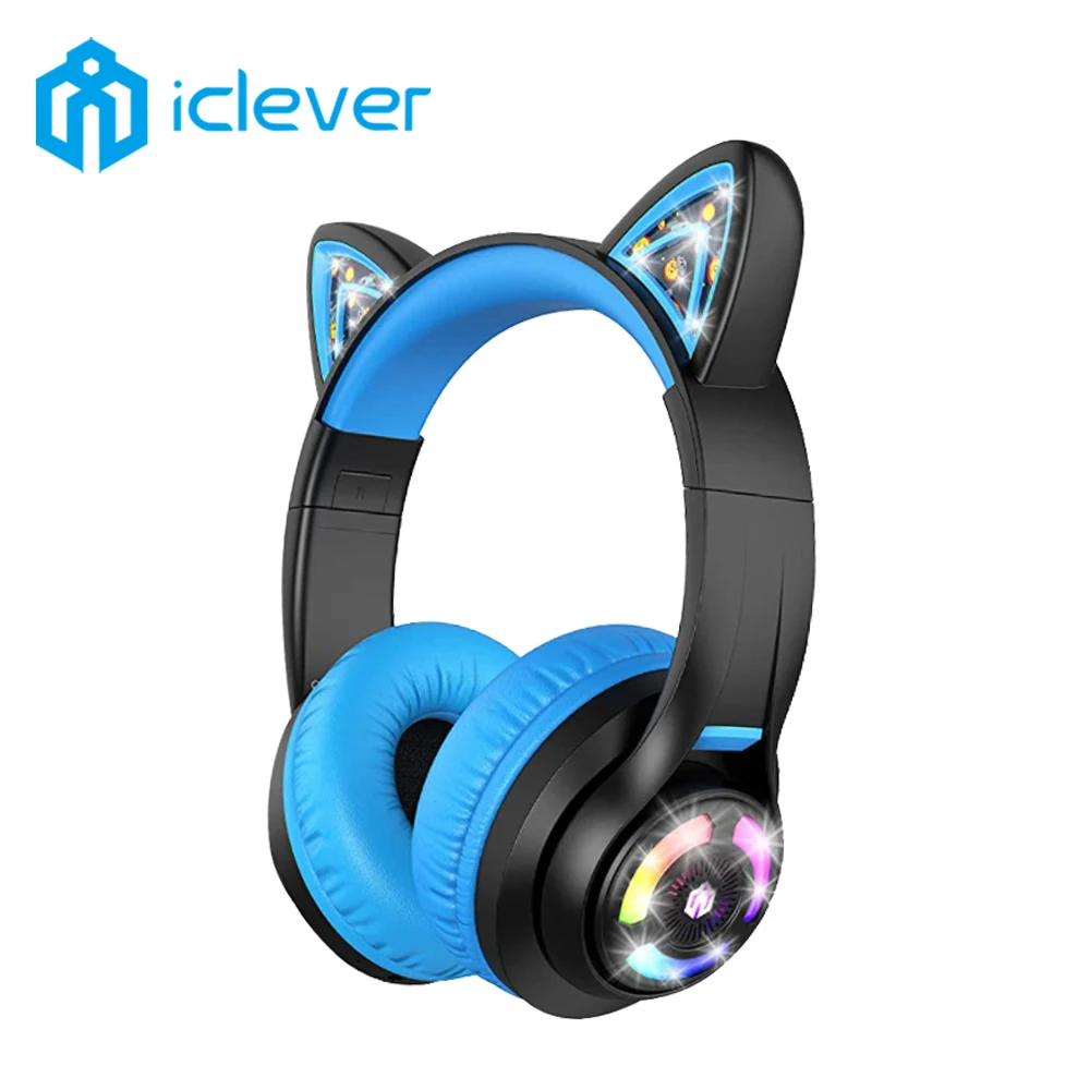 

iClever BTH13 Cat Ear Bluetooth Headphones RGB LED Light Up Over Ear with Microphone,74/85/94dB Volume Limiting Wireless Headset