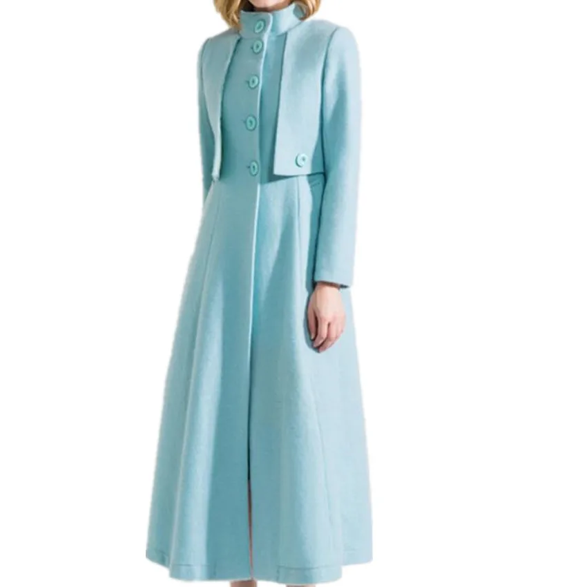 Autumn Winter New Stand Collar X-long Woolen Coat Women Elegant French OL Slim Wool Blends Outwear