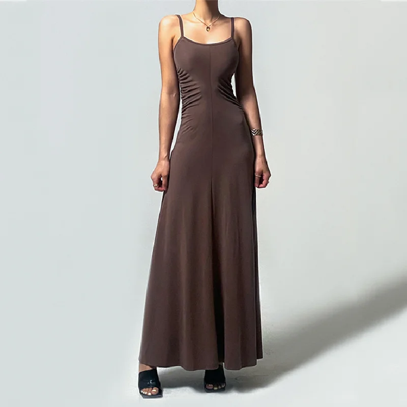 

2023Casual sexy slim-fit dress,Summer New Women's Sexy Open Back Pleated Waist Style Elegant Strap Dress