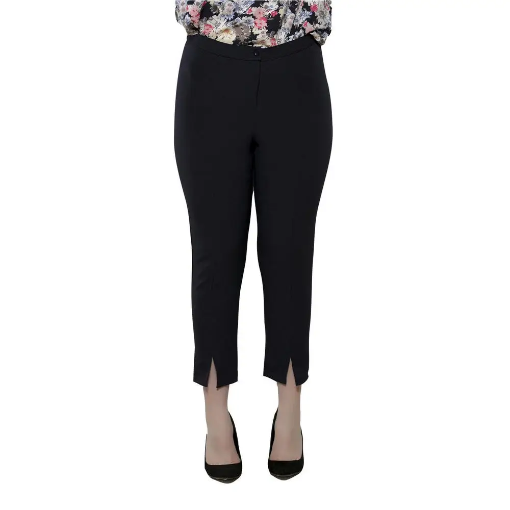 Fierte Women Plus Size Pants Rg1382 Fabric High Waist Tight Slash Trotting Zipper Closure Button Spring Autumn Casual