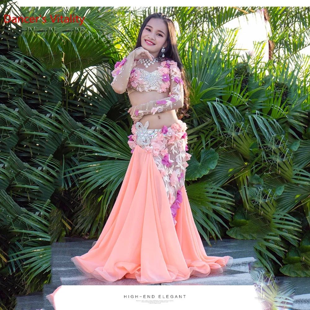 Детский костюм для танца живота на заказ Новый шифон бюстгальтер с длинной юбкой