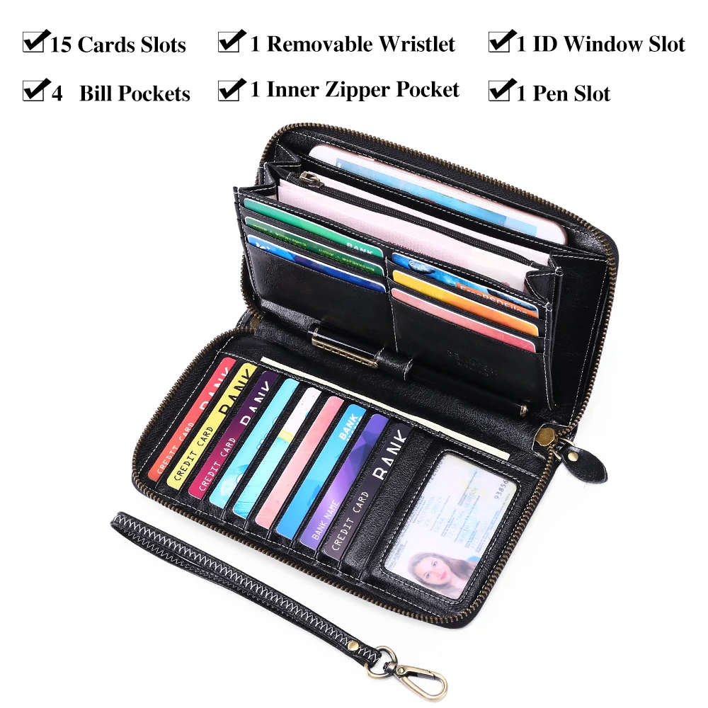 Fashion Women Wallets with Zipper Phone Pocket Purse RFID Card Holder Women Long Wallet Lady Large Capacity Coin Wallet