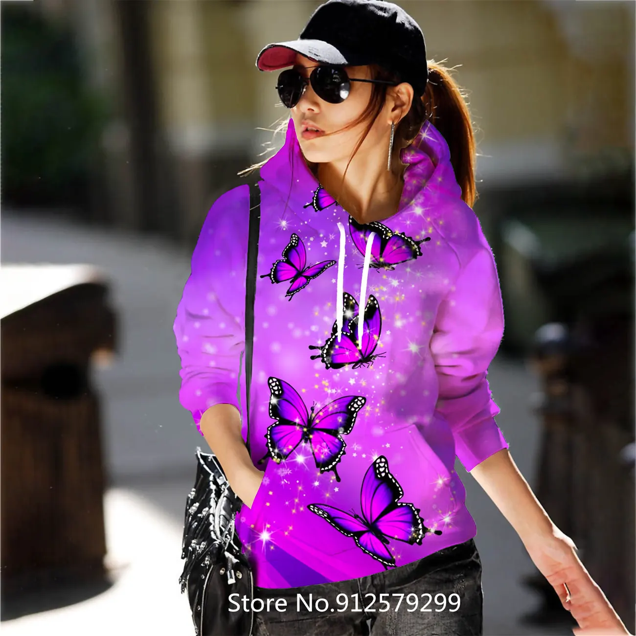 Streetwear Hoodies Butterfly Printing Women Sweatshirt Long Sleeve Female Hooded Pullovers Vintage Sweatshirts