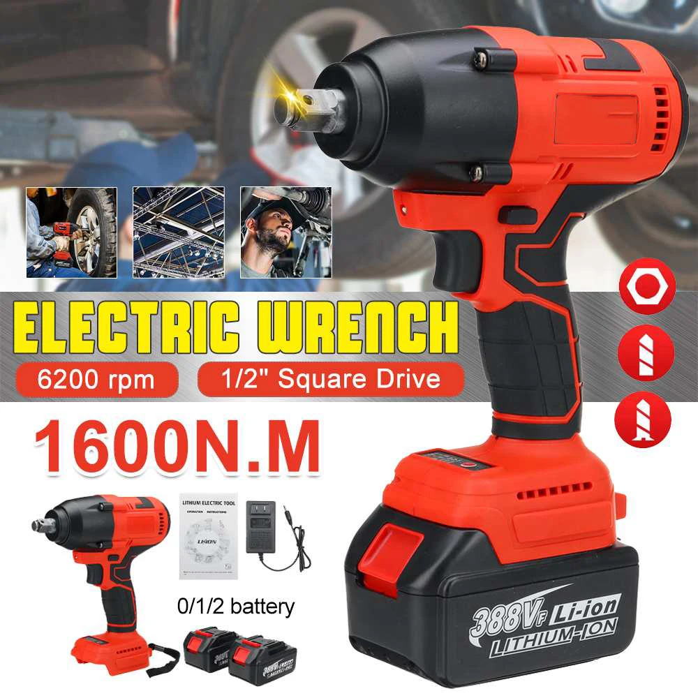 

1600N.m High Torque Brushless Electric Impact Wrench Screwdriver 1/2 Socket Cordless Wrench Power Tools for Makita 18V Battery