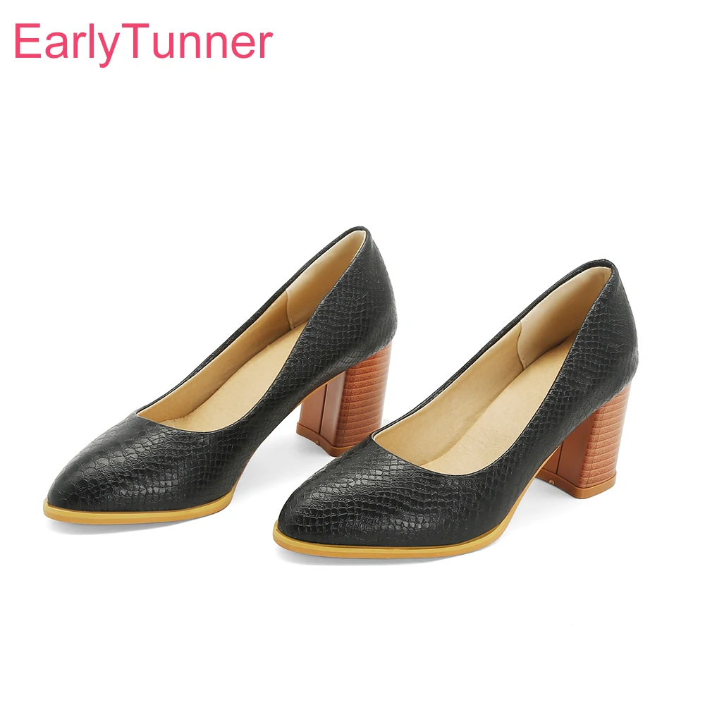 

Brand New Sweet Black Yellow Women Pumps Fashion High Square Heels Office Lady Shoes EI771 Plus Big Size 10 43 46 48