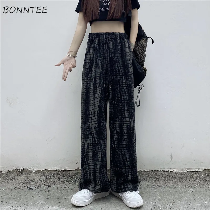 

Casual Pants Women High Waist Summer Wide Leg Simple College Popular Printed Loose Leisure Pockets All-match Trendy Cosy Chic