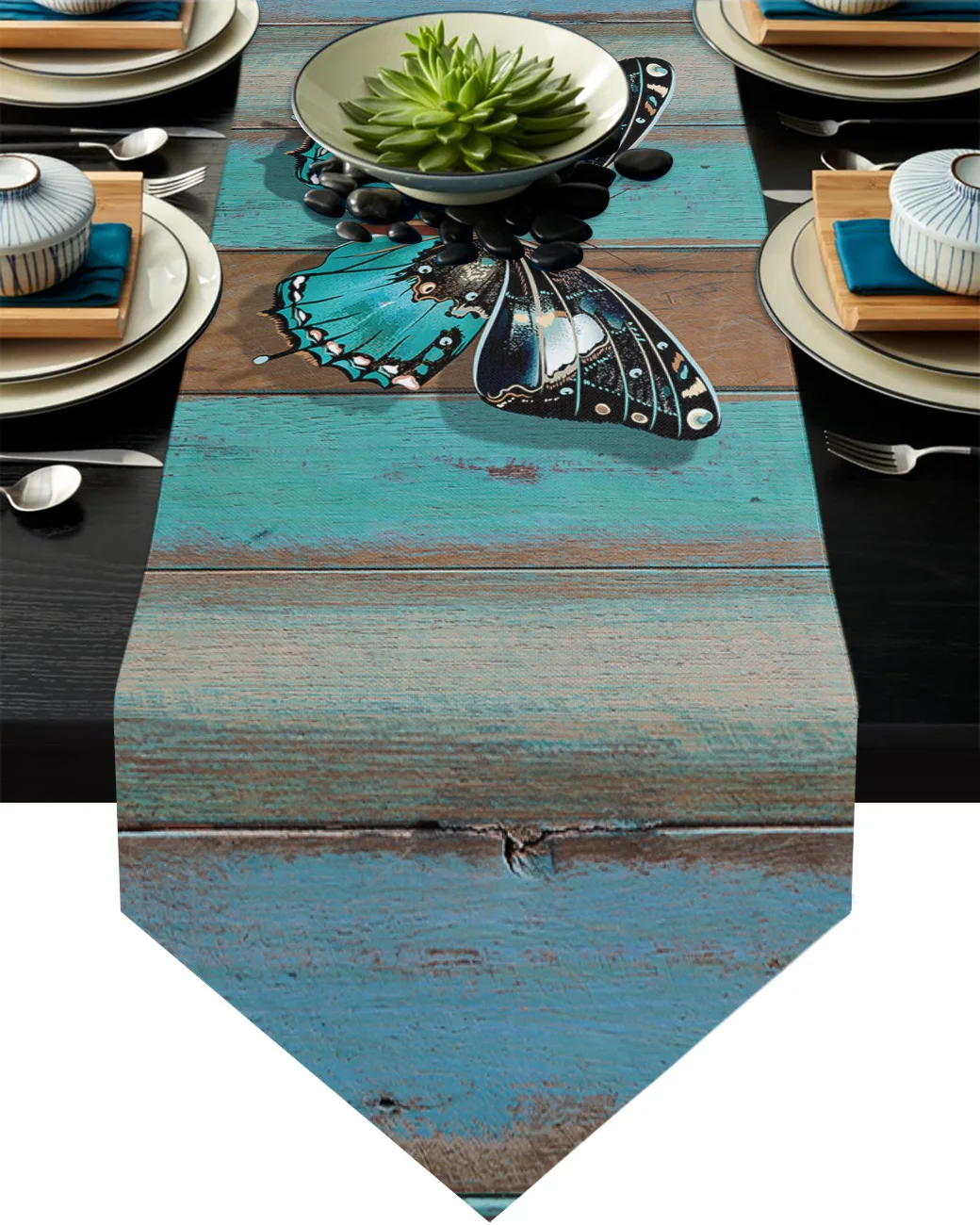 

Деревянная текстура бирюза бабочка настольная дорожка для деревенской свадьбы искусственная подстилка столовое украшение Настольные Дор...