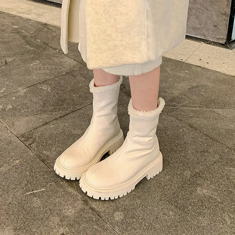 2023 New Winter Fur Women Boots Fashion Round Toed Back Zippers Simple Ladies Keep Warm Plush Short Casual Boots Zapatos Para