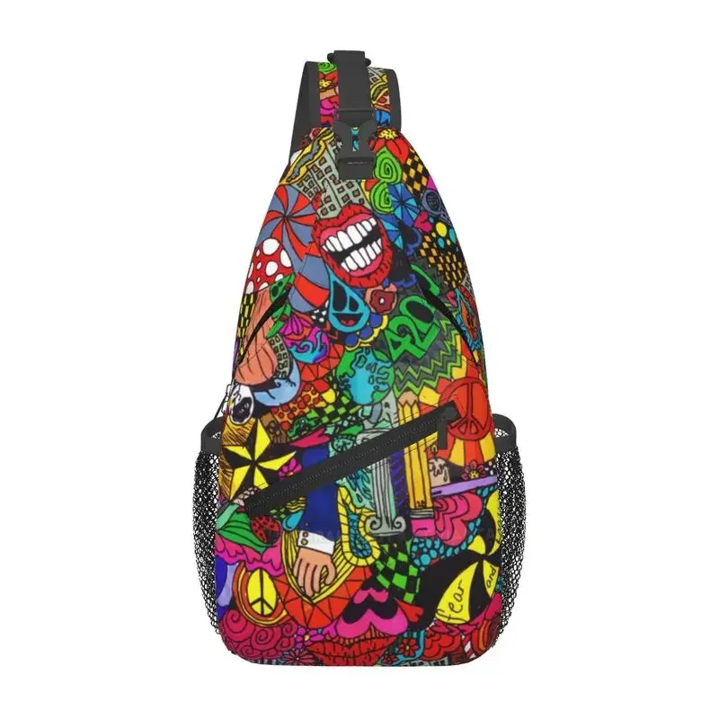 Сумка-слинг мужская с принтом в стиле хиппи и граффити