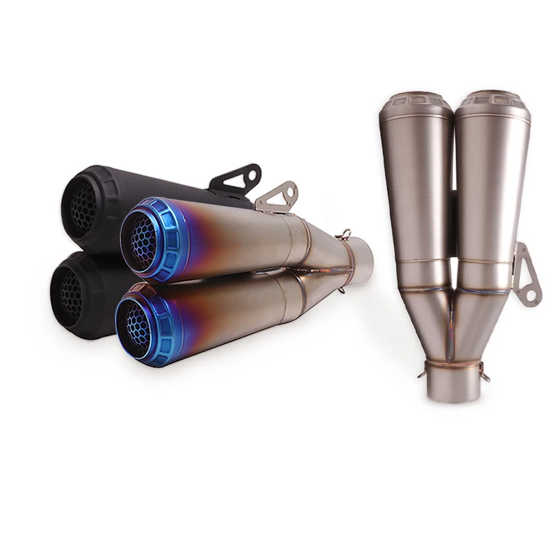 

60.5mm Motorcycle Exhaust Tail Pipe 350mm Racing Escape Moto Slip On Stainless Steel Muffler Silencer Dual-Outlet DB Killer