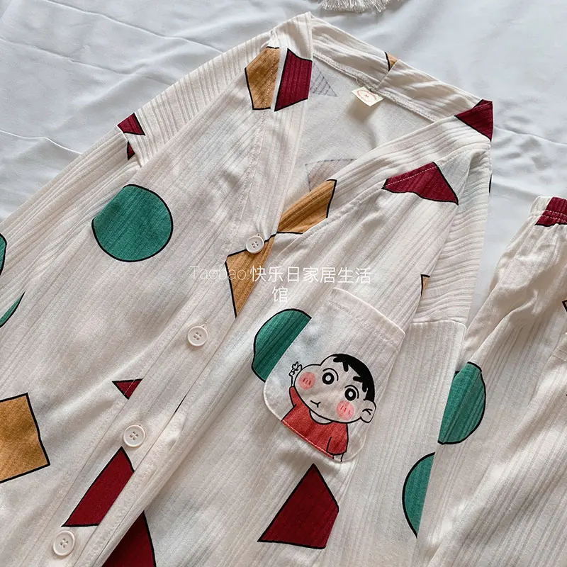 Spring Long Sleeved Pajamas Women Lady Sleepwear Cute Sin Chanv Cartoon Pijama V Neck Kawaii Pyjama Cozy Homesuits Casual Ins