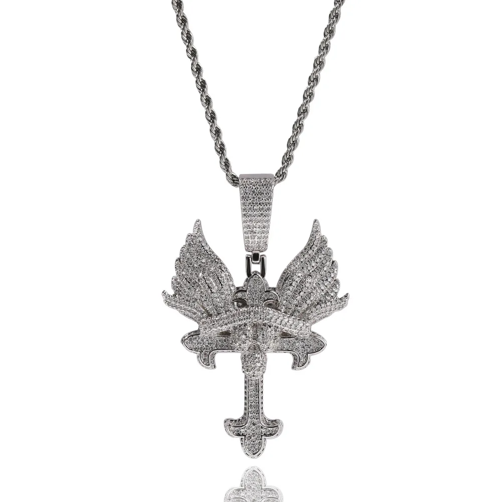 

European and American Hip-hop Cross Necklace Niche Creative Angel Wing Cross Shaped Pendant Couple Necklace Sweater Chain