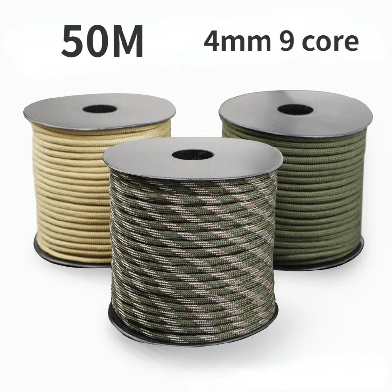 Парашютный трос Военная спецификация 50 м 9 ядер 4 мм уличная веревка для