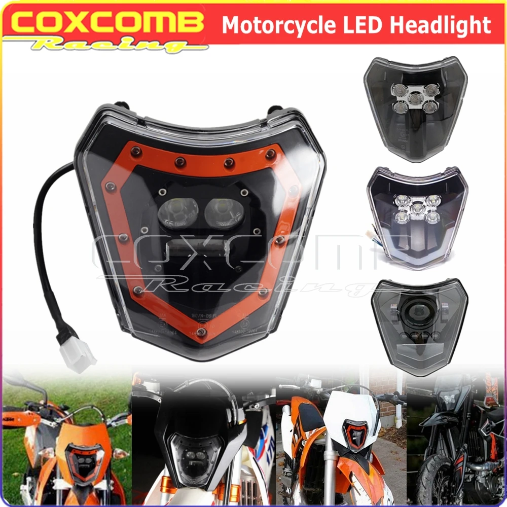 

12V Dirt Bike Universal LED Head Light E8 Hi/Lo Beam DRL Enduro Front Headlamp For KTM EXC SXF MX SX XC XCW XCF Six Days 125-690