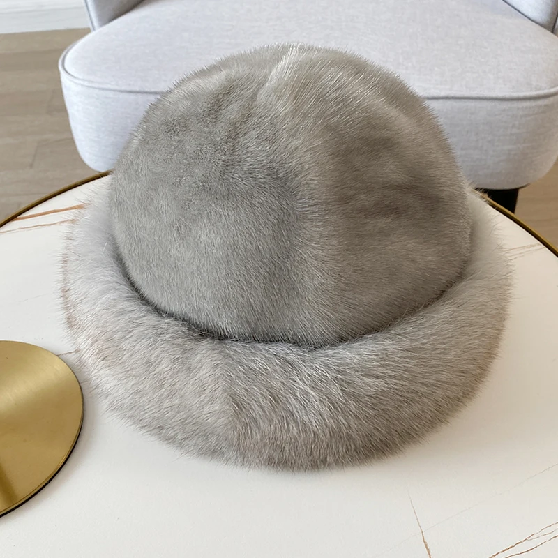 Pudi Women Mink Fox Fur Bomber Hat Cap Female Winter Warm Beret Sun Hats HF294