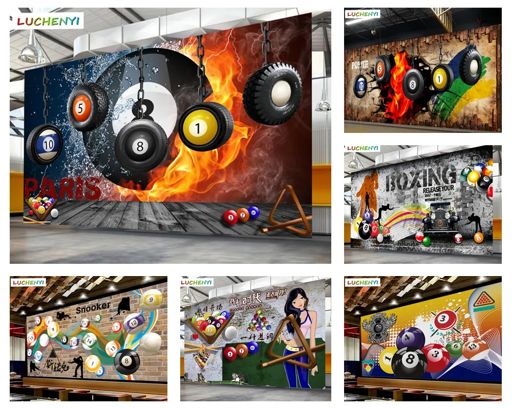 

Custom Retro Nostalgic Fitness Billiard Hanging Wheel Sport Background 3D Wallpaper Billiards Room Industrial Decor Mural