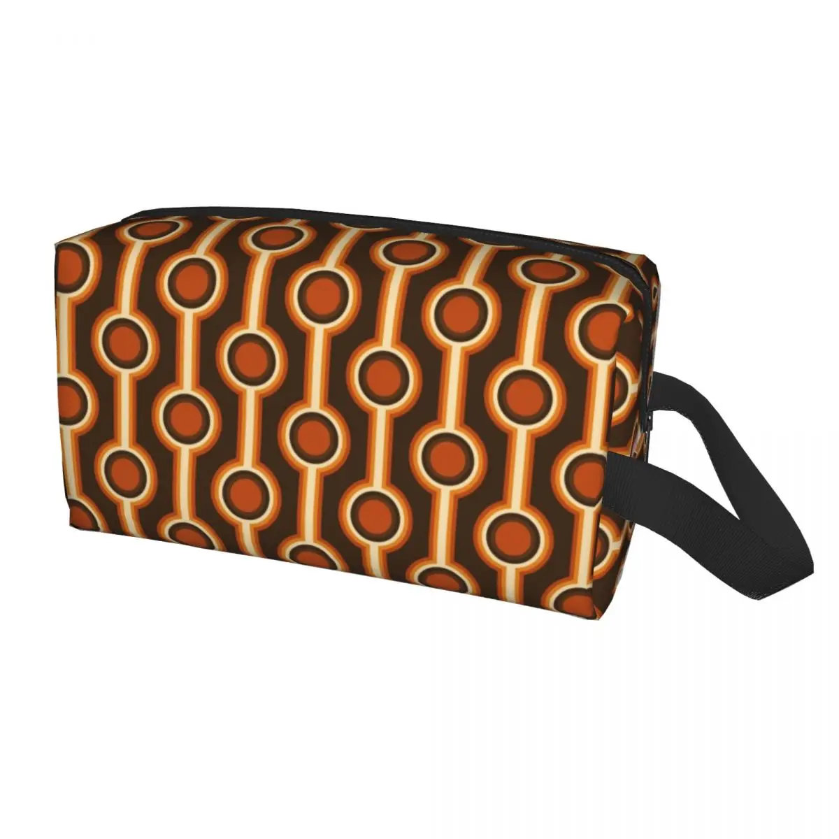 

70s Retro Connected Balls In Orange And Brown Tones Cosmetic Bag Big Capacity Mid Century Makeup Case Storage Toiletry Bags